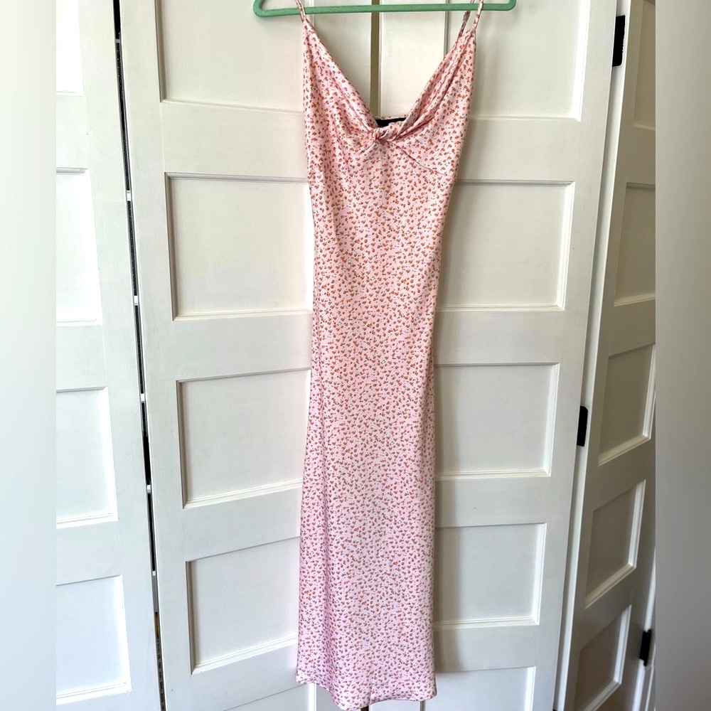 Satin Slip Bridesmaid Dress in Pink Ditzy Floral